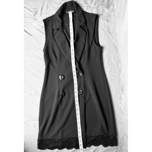 Sweet Storm Black Sleeveless Blazer Dress Lace Trim Double Breasted Small BB3CAV - Picture 9 of 15